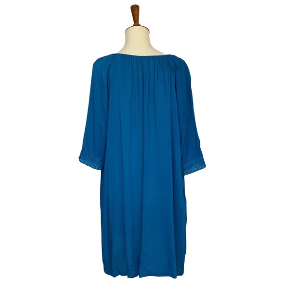 Boho Teal Blue Loose V-Neck Drawstring Beach Bikini Coverup - Picture 9 of 12